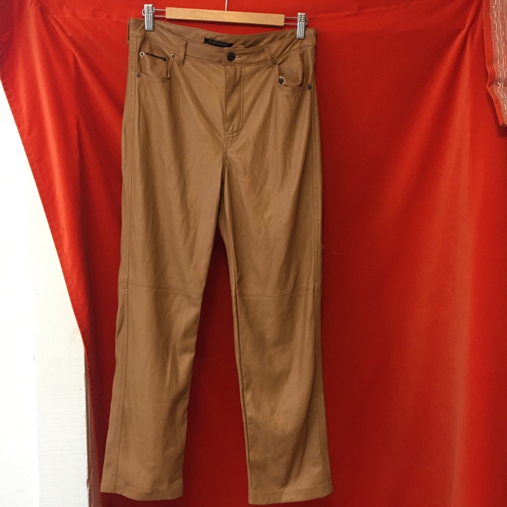 Elie Tahari faux leather straight leg pants in camel size 8